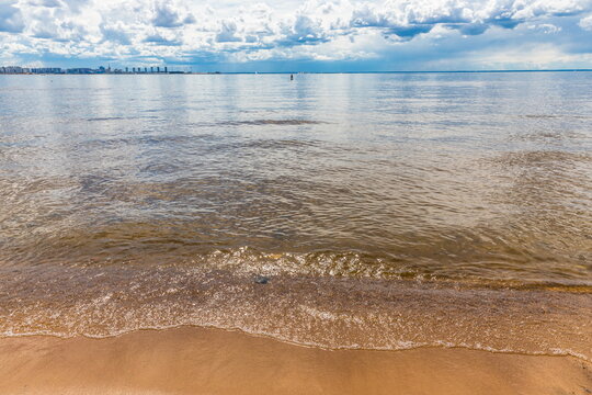 The shore of the Gulf of Finland in the Park of the 300th anniversary of St. Petersburg, Russia