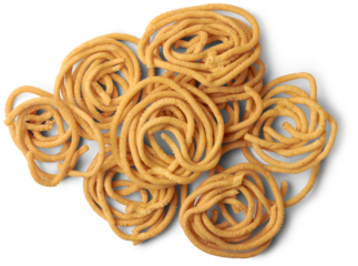 close-up of murukku, twisted traditional savory, delicious crunchy snack made from rice flour, taken straight from above and isolated on white background