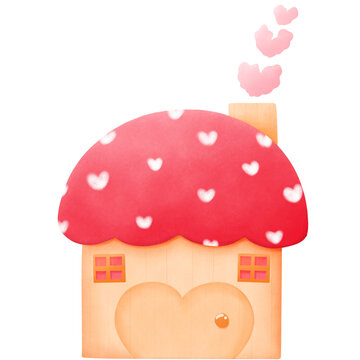 hand drawn red heart mushroom with for Valentine's day , png illustration .