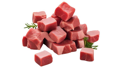 Heap of Beef Cubes Isolated on White Background.





