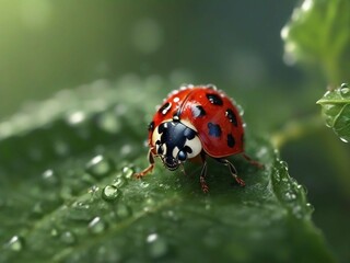 Red Ladybug on a flower. Generative Ai