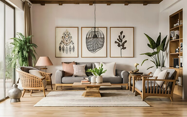 home interior design of modern living room with Boho style , generative AI