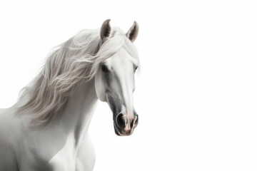 white horse portrait on white background, panoramic layout. ai generative