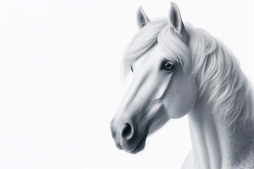 white horse portrait on white background, panoramic layout. ai generative