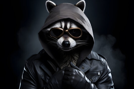 Mischievous Raccoon with Burglar's Mask Portrait. Generative AI illustration