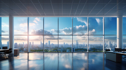 Bright room for office and work with panoramic windows