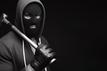 Man in a robber mask on a black background. ai generative - obrazy, fototapety, plakaty