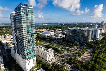 Miami Beach, Florida, USA - Aerial view of The Setai and other hotels near South Beach