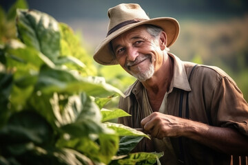 mature man Spain farmer working in the tobacco field