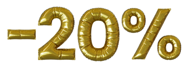 20 % percent foil balloon discount sign, realistic 3d render, mylar balloon , special price offer	