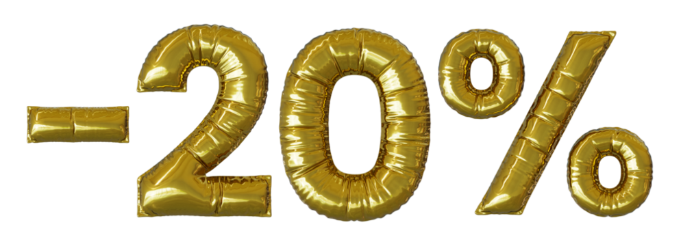 20 % percent foil balloon discount sign, realistic 3d render, mylar balloon , special price offer