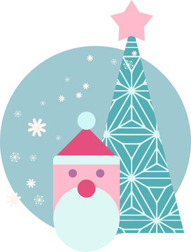 Merry Christmas and Happy New Year greeting composition made of cartoon Christmas and New Year elements in pastel colors.Minimal digital image for cover, layout, poster, flyer