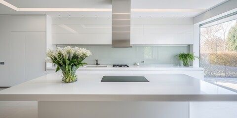 Fototapeta premium Contemporary white kitchen with minimal design