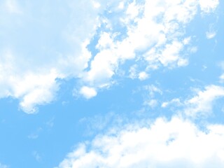 Summer blue sky with white clouds, cloudscape, pastel blue