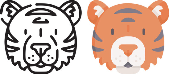 Vector illustration of animal faces. lineal and color with cute style.