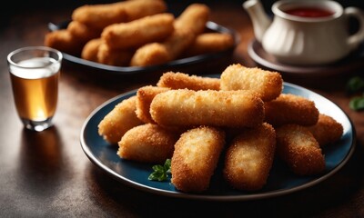 Delicious Plate of Deep Fried Mozzarella Sticks with Space for a copy, Generative AI