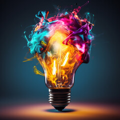 Abstract Blue Background with Broken Light Bulb and Explosion