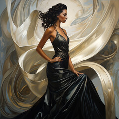 Elegant Woman in Formal Evening Gown with Satin Fabric