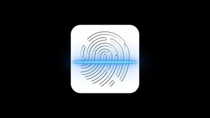 Colorful fingerprint with neon glow icon on a white background.