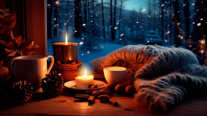 cup of tea and candle in the evening