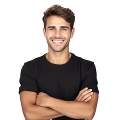 Portrait of handsome smiling young man with folded arms isolated