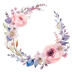Fototapeta na wymiar Watercolor wedding circle frame, delicate colors, offering a romantic and stylish backdrop. isolated