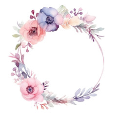 Watercolor wedding circle frame, delicate colors, offering a romantic and stylish backdrop. isolated