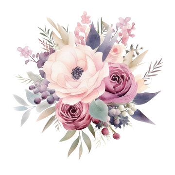 Watercolor wedding bouquet, isolated