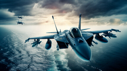 Naklejka premium military fighter plane in the sky