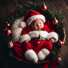 child in santa claus hat sleeping 