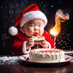 Santa child with cake