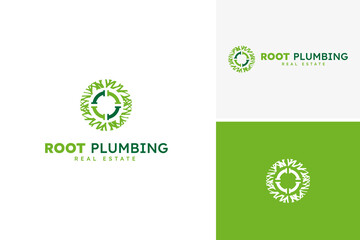 Root plumbing organic logo design vector, repair logo design template