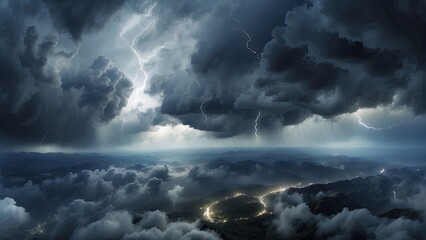 Fototapeta premium multiple lightning bolts against dark cloudy sky in storm