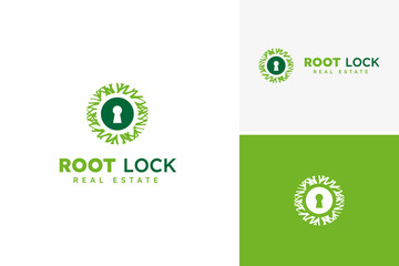 Root lock organic logo design vector, construction logo design template