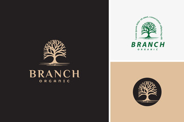 Vector tree branch organic nature logo design