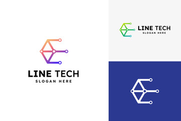 Vector line tech logo design, technology logo design template