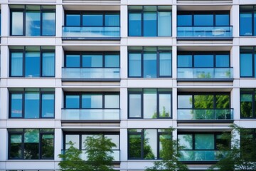 Fototapeta premium Modern office building business sustainable architecture urban project window design glass city corporate exterior structure facade center commercial futuristic downtown outdoors corporation company