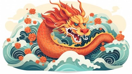 Obraz premium Dragon, dragon symbol, dragon Chinese, is a beautiful Thai and Chinese architecture of shrine, temple. A symbol of good luck ,Chinese New Year celebrations.Generative Ai