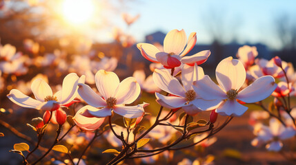 Dogwood Blossoms At Golden Sunset