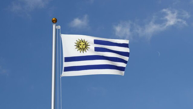 Uruguay flag flying on a flagpole