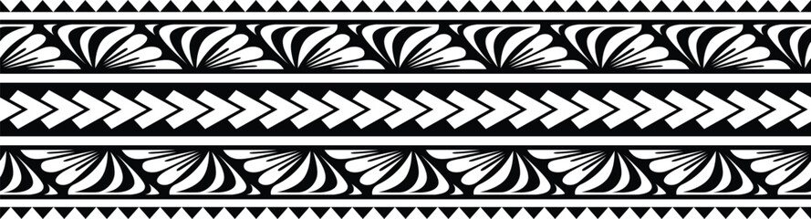 Polynesian decoration tribal tattoo border. Tattoo  illustration fore arm maori bracelet. Tribal  tattoo geometric fore arm samoan band. - obrazy, fototapety, plakaty
