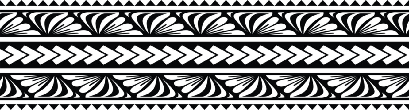 Fototapeta Polynesian decoration tribal tattoo border. Tattoo  illustration fore arm maori bracelet. Tribal  tattoo geometric fore arm samoan band.