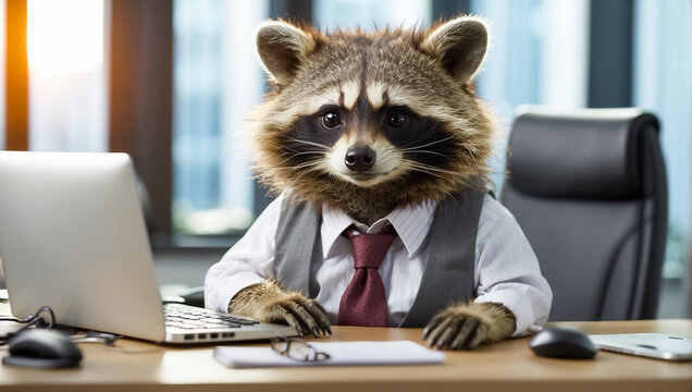 Cute business cartoon animal sloth working in the office