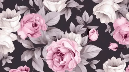 Fototapeten Flowers and leaves. Hand drawn background. floral pattern for wallpaper or fabric. Flower rose. Botanic Tile. Ai generative. © Santy Hong