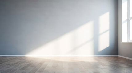 Empty room on sunny day, Gray wall background. Ai Generative.