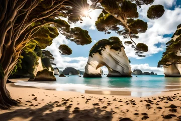 Poster A view of Cathedral Cove beach in the summertime without any people on it during the day. © Muhammad