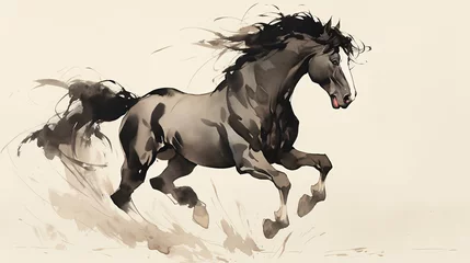 Foto op Plexiglas Watercolor illustration of a running horse © 天下 独孤