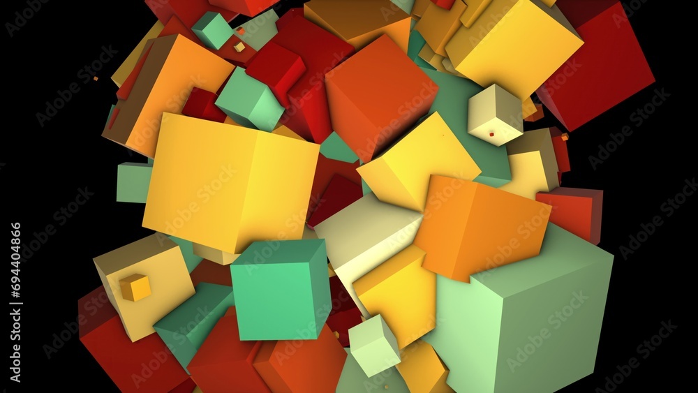 Poster abstract colorful cubes. computer generated 3d render