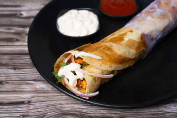 Serving of the chicken roll. fast food dish