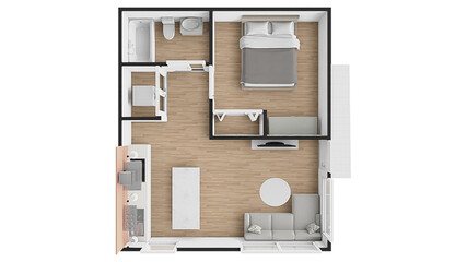 Apartment flat top view 2d render apartment floor plan 2D Floor plan of a home Modern home interior